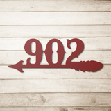 Arrow_Feather_House_Number_Metal_Sign_Red_Simple_Wood_BKGD_Mockup.png