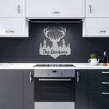 Deer Antlers Last Name Metal Sign