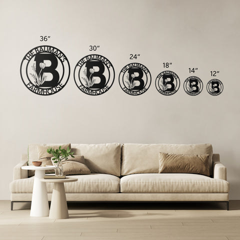 Farmhouse / Family Name Floral BOLD Initial Metal Wall Art