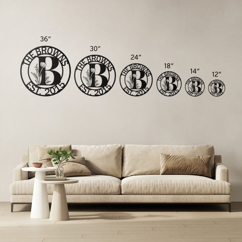 Family Name Floral Initial Metal Wall Art