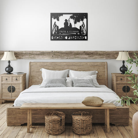 Father Daughter Fishing Metal Wall Art