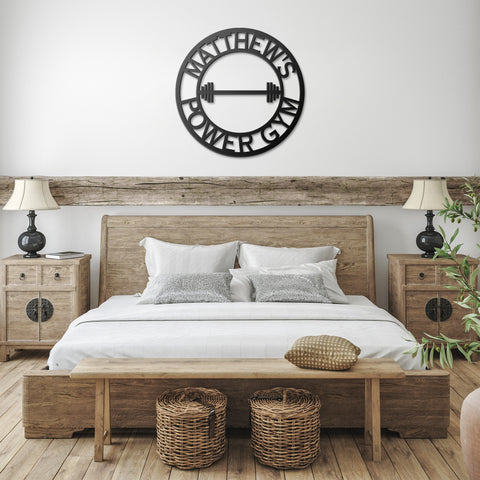 Gym Barbell Round Metal Sign