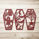 Halloween 3 Panel Scary Coffins Metal Wall Art