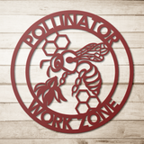 Honey_Bee_Hive_Pollinator_Metal_Sign_Red_Simple_Wood_BKGD_Mockup.png