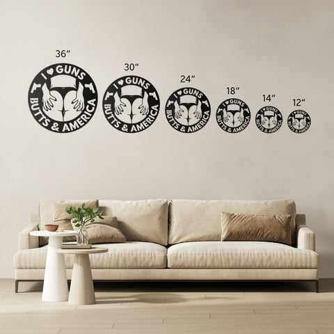 I Love Guns Butts and America Metal Wall Art