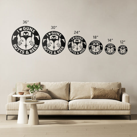 I Love Guns Butts and Beer Metal Wall Art
