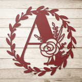 Initial Monogram Summer Wreath Metal Sign