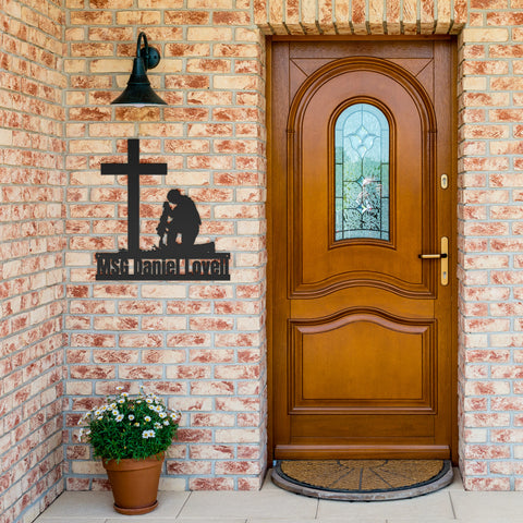 Kneeling Soldier Fallen Veteran Army Warrior Metal Wall Art