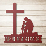 Kneeling Soldier Fallen Veteran Army Warrior Metal Wall Art