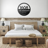 Modern House Number with Family Name Metal Sign