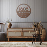 Modern House Number with Family Name Metal Sign