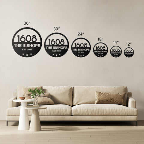Modern House Number with Family Name Metal Sign