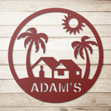 Palm Tree Beach House Metal Sign