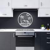 Palm Tree Beach House Metal Sign
