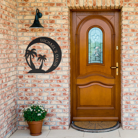 Palm Trees Oasis Beach House Metal Sign