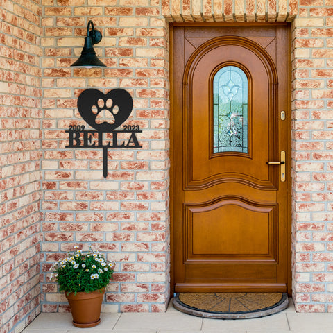 Paw Heart Memorial Metal Stake