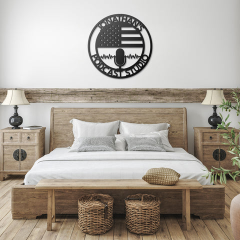 Personalized American Flag Podcast Metal Wall Art