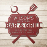 Personalized Backyard Bar & Grill Metal Sign