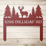 Personalized Deer in the Woods Address Metal Sign with Stakes