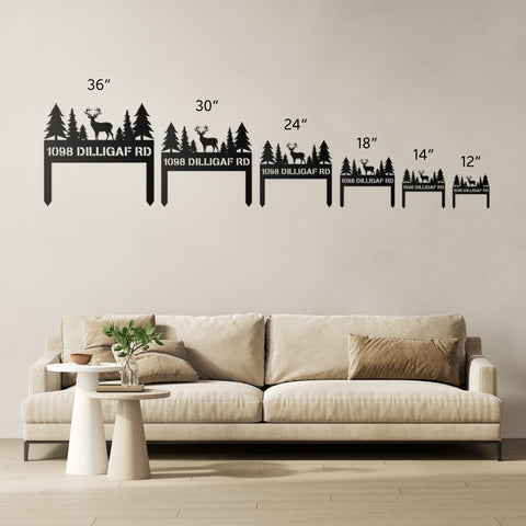 Personalized Deer in the Woods Address Metal Sign with Stakes