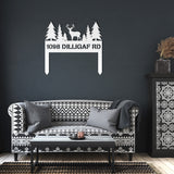 Personalized Deer in the Woods Address Metal Sign with Stakes