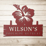 Personalized Hibiscus Poolside Retreat Metal Art