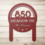 Personalized House Number & Street Name with Last Name Round Metal Sign with Stakes