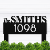 Personalized Last Name & House Number Metal Sign with Stakes