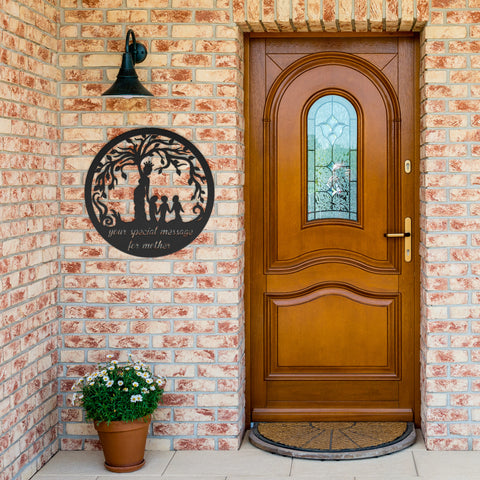 Personalized Mother and Children Tree of Life with Special Message Metal Wall Art