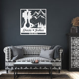 Skiing Couple Kissing in the Snow Mountains Metal Wall Art