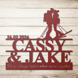 Skiing Couple Metal Wall Art