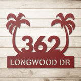 Tropical Palm Trees House Number Street Address Metal Sign