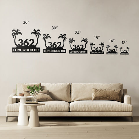 Tropical Palm Trees House Number Street Address Metal Sign