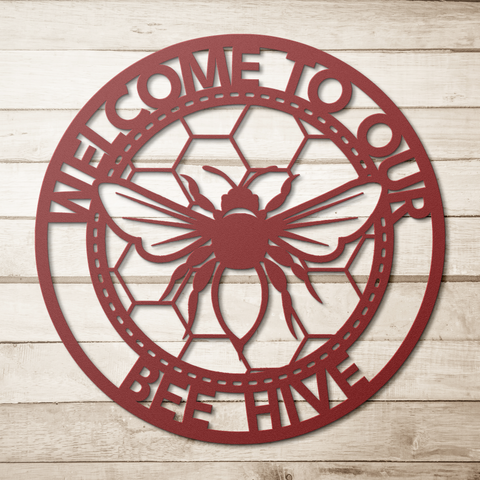 Welcome_to_our_Bee_Hive_Monogram_Metal_S_Red_Simple_Wood_BKGD_Mockup.png