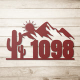 Cactus Mountains Western House Number Metal Wall Art