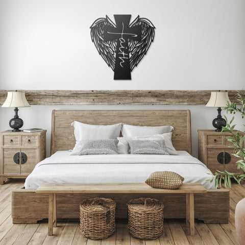 Faith Cross with Wings Metal Wall Art