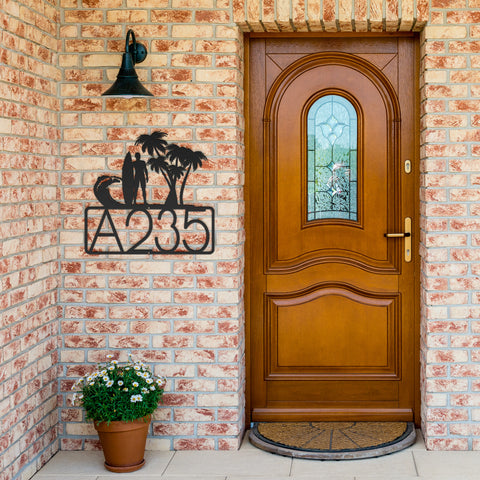 Man Surfer House Number Metal Sign