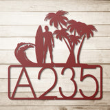 Man Surfer House Number Metal Sign