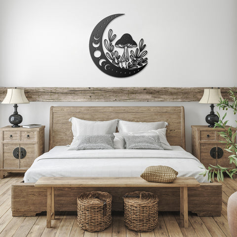 Moon and Mushroom Metal Wall Art