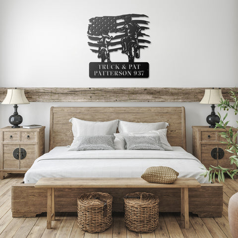Motocross Father and Son US Flag Metal Wall Art
