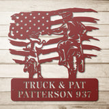 Motocross Father and Son US Flag Metal Wall Art