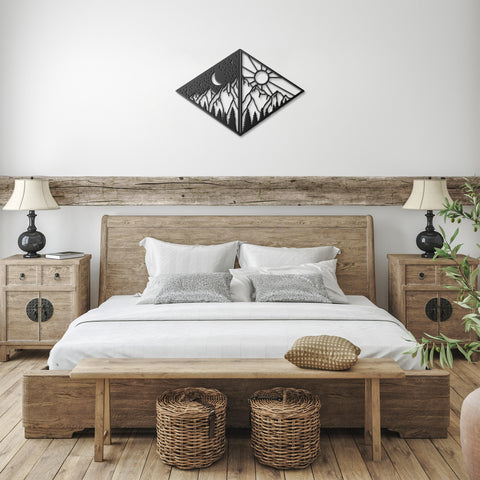 Mountain Nature Scene Day vs Night Metal Wall Art