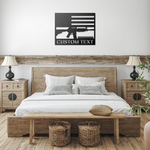 Personalized AR-15 US Flag Metal Wall Art