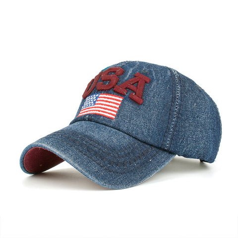 USA Flag Embroidery Unisex Caps